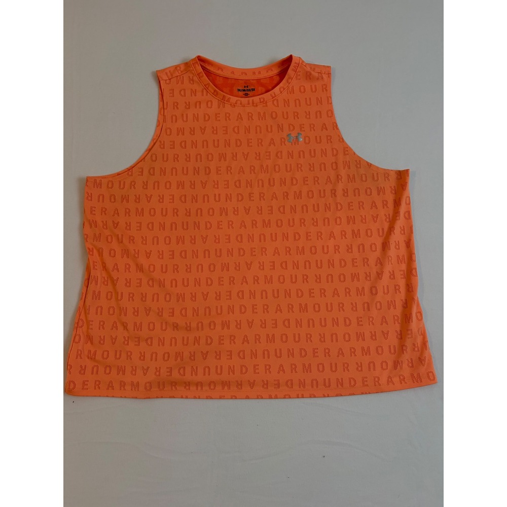 Under Armour Womens 2X Orange Logo Knit Loose Fit Athletic Tank Top Sleeveless